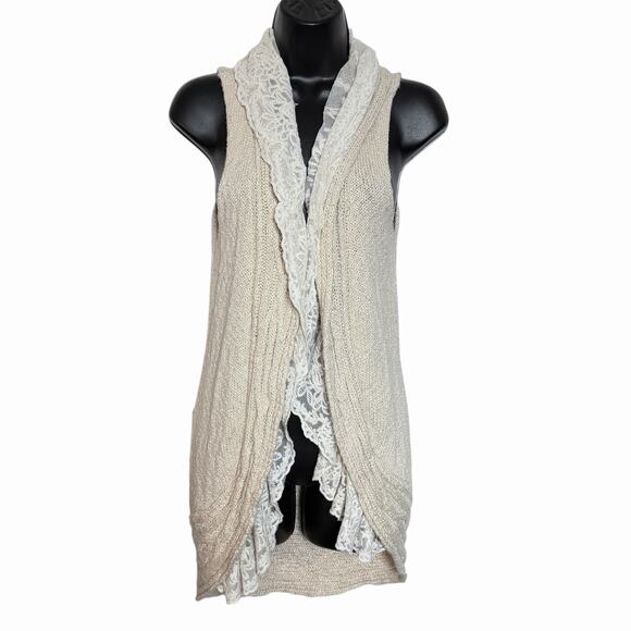 Knitted & Knotted Sweaters - ANTHROPOLOGIE KNIT & LACE SWEATER VEST BOHO COTTAGE CORE KNITTED & KNOTTED XS S